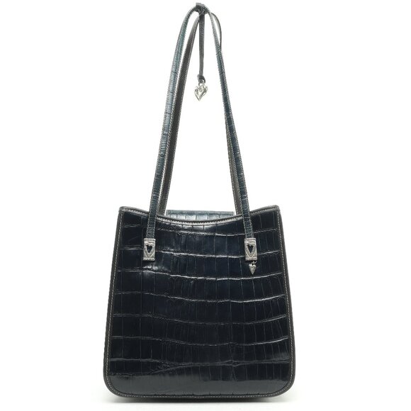 Brighton Vintage Croc Embossed Leather Shoulder Bag 10.5x10.5x4 Black/Blue - Picture 1 of 11